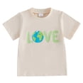 thumbnail image 1 of zaveiop Kids Toddler Little Boys Girls Earth Day Shirt Short Sleeve Funny Letters Print Planet T-Shirt Top (Beige, 5-6 Years), 1 of 7