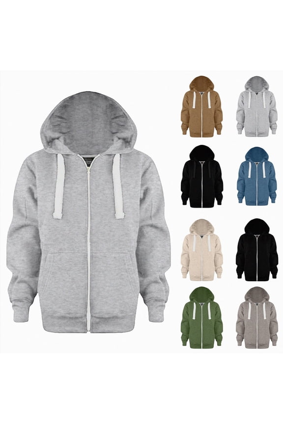 Kids Zip Up Hoodie School Uniform Boys Girls Zipper Sweatshirt Oversized Y2K Fall Hooded Jackets with Pockets Preppy Clothes (Khaki, 13-14 Years)