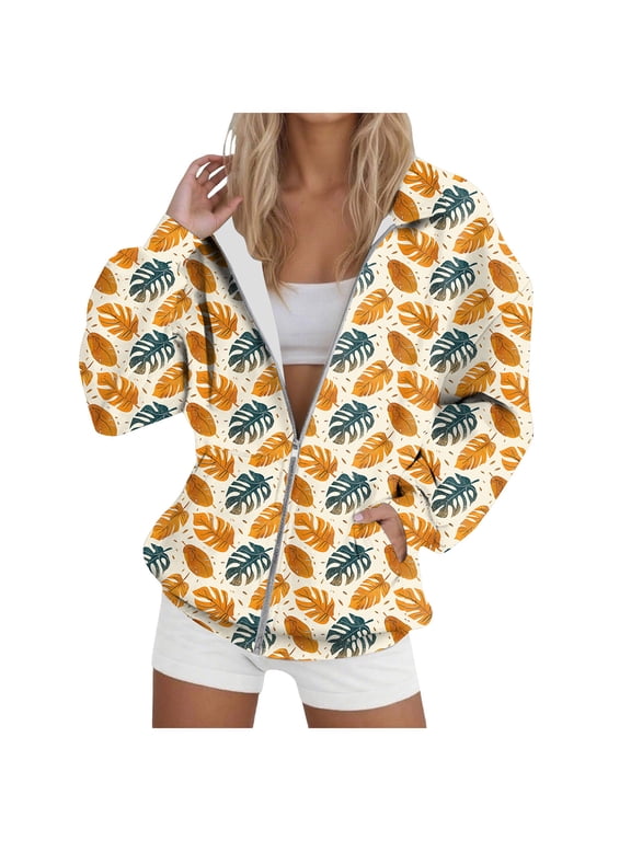 Ladies Daily Casual Lapel Long Sleeved Sports Jacket Sports Wind Hoodie Jacket (Z-Orange, XXL)