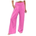 thumbnail image 1 of zaveiop Linen Pants for Women High Waisted Cotton Wide Leg Pants Wide Leg Belt Pocket (Hot Pink, S), 1 of 4