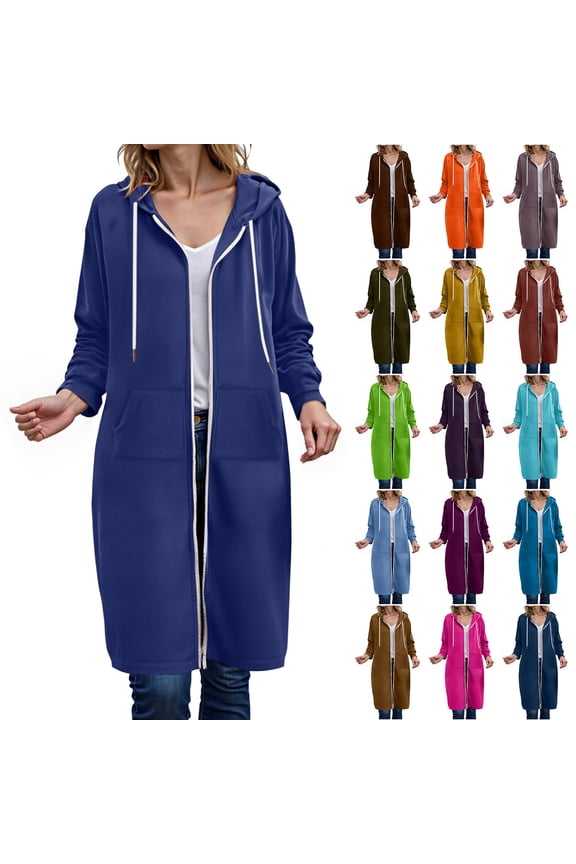 Long Hoodies for Women Zip up Oversized Double Zipper Lined Fall Outfits Jackets Oversized Hooded Sweatshirts With Pockets (Orange, XXL)