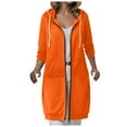 thumbnail image 1 of zaveiop Long Zip up Hoodie Women Casual Fleece Jacket Oversized Coat with Side Pockets 2025 Winter (Z1-Orange, S), 1 of 4
