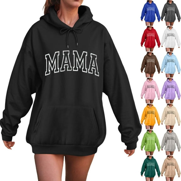 zaveiop Mama Sweatshirt Casual Long Sleeve Hoodies Fall Loose Mom Gift Drawstring Pullover Tops with Pockets 2025 Big Sales (Green, XXL)