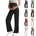 thumbnail image 1 of zaveiop Maternity Dress Yoga Pants with Pockets over The Belly Stretchy Work Slack Pregnancy Wide Leg Lounge Trousers (Khaki, L), 1 of 5