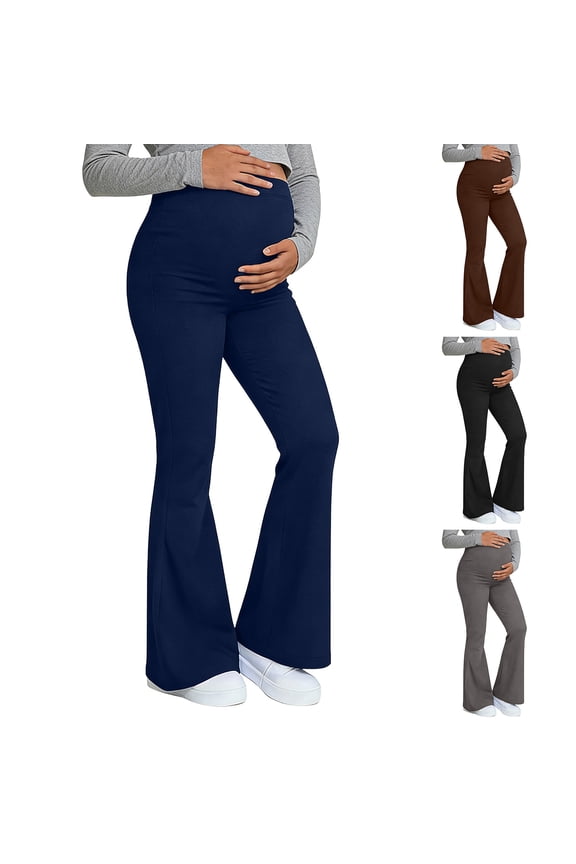 Maternity Flare Leggings Pockets Workout Yoga Bootcut Pregnancy Womens Pants over the Belly (Black, S)