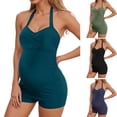 thumbnail image 1 of zaveiop Maternity One Piece Swimwear Retro Halter Swimsuits with Boyleg Pregnancy Bathing Suits Boyshort (Green, M), 1 of 7