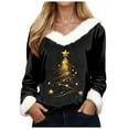 thumbnail image 1 of zaveiop Merry Christmas Sweaters for Women Faux Fur Trim 2025 V Neck Long Sleeve Holiday Pullover Sweatshirts Graphic Xmas (Gold, M), 1 of 5