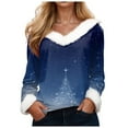 thumbnail image 1 of zaveiop Merry Christmas Sweatshirts for Women V Neck Faux Fur Trim Sweaters Xmas Graphic Long Sleeve Cute Holiday Pullovers (Z1-Navy, M), 1 of 4
