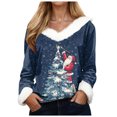 thumbnail image 1 of zaveiop Merry Christmas Sweatshirts for Women V Neck Faux Fur Trim Sweaters Xmas Graphic Long Sleeve Cute Holiday Pullovers (Z3-Dark Blue, 3XL), 1 of 7