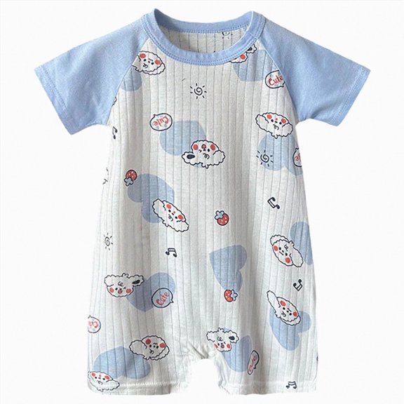 zaveiop Newborn Baby Boy Clothes Infant Romper outfit Cute Pattern Essential Short Sleeve Summer Spring Clothing 0-24M (Z01-Light Blue, 3-6 Months)