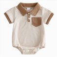 thumbnail image 1 of zaveiop Newborn Baby Boy Clothes Waffle Knit Button Up Shirt Romper Solid Short Sleeve Collared Bodysuit One-Piece Outfit (Z01-Khaki, 0-3 Months), 1 of 9