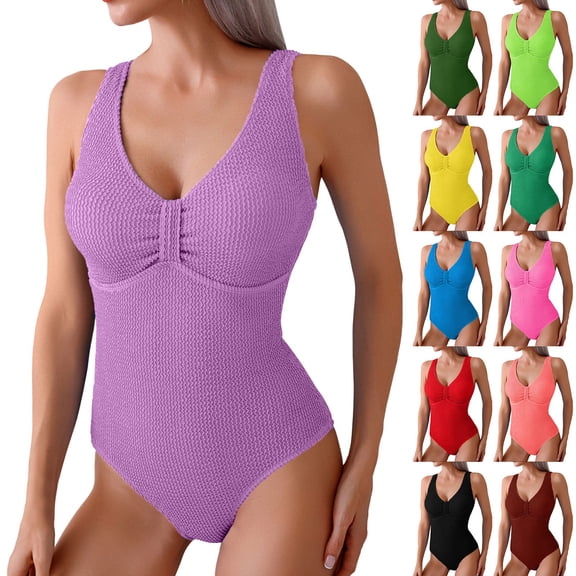 zaveiop One Piece Ribbed Swimsuit, V Neck High Cut, Modest Full Coverage Bathing Suit for Women Pool Party Outfits (Brick Red, XXL)