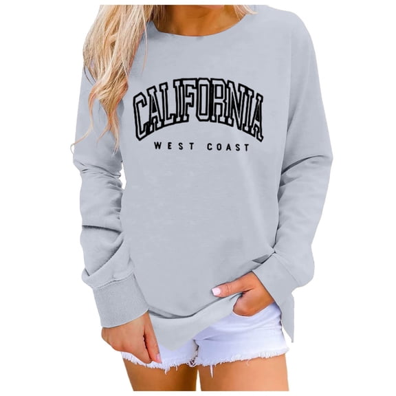 zaveiop Oversized Sweatshirt for Women Crewneck California Long Sleeve Casual Fleece Tops Graphic Hoodies Pullover Sweater (Light Gray, XXL)