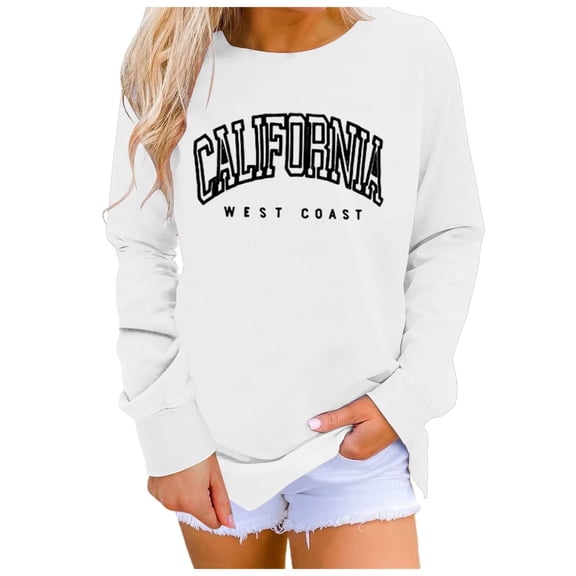 zaveiop Oversized Sweatshirt for Women Crewneck California Long Sleeve Casual Fleece Tops Graphic Hoodies Pullover Sweater (White, XL)