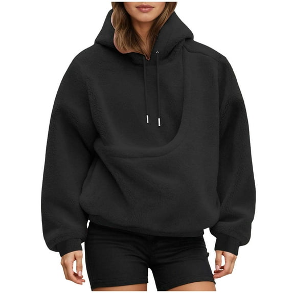 zaveiop Pet Pouch Hoodie Plus Size Drawstring Long Sleeve Hoodie Casual Winter Hooded Sweatshirt Gradient Lightweight Fleece Womens Pullover with Pockets (Z1-Black, XL)