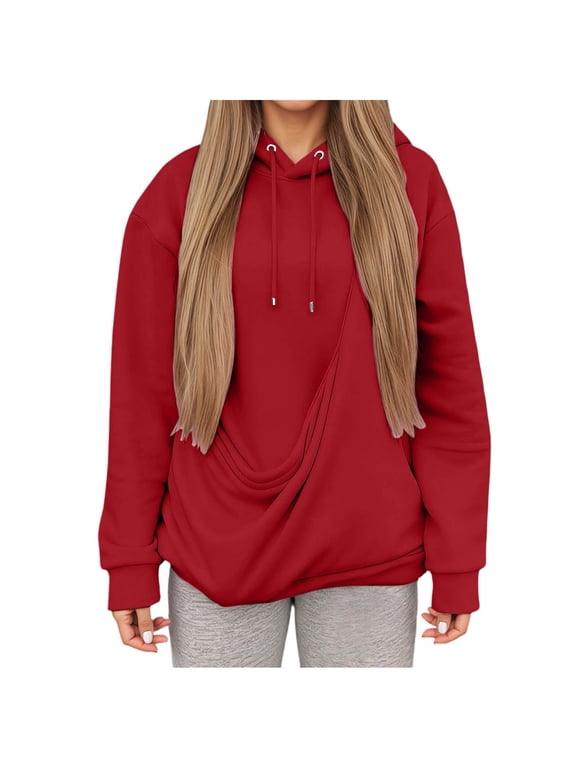 Pet Pouch Hoodie for Women Kangaroo Pocket Hoodie Dog Pouch Sweatshirts Pet Carrier Pullover Long Sleeve Tops (Z2-Red, 3XL)