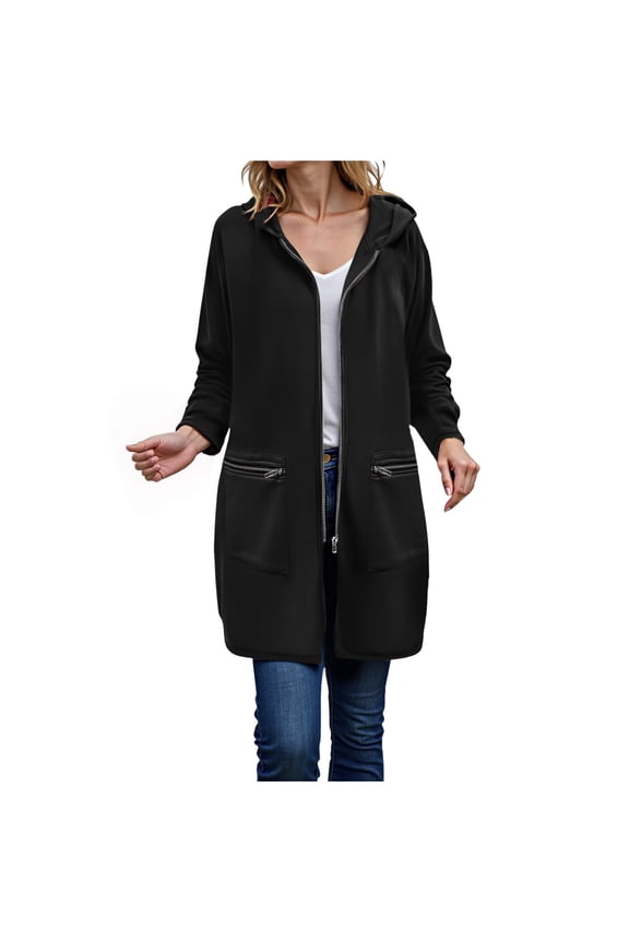 Plus Size Zip up Hooded Fleece Lined Sweatshirt Jacket Long Sleeve Oversized Casual Outerwear Coat for Women (Black, XXL)