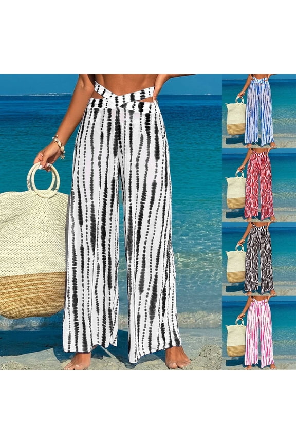 Sexy Womens Sheer Mesh Pants Elastic High Waisted Wide Leg Flowy Swimsuit Beach Pants Bikini Bottoms Straight Bottom Long Pants Trousers (Black, M)