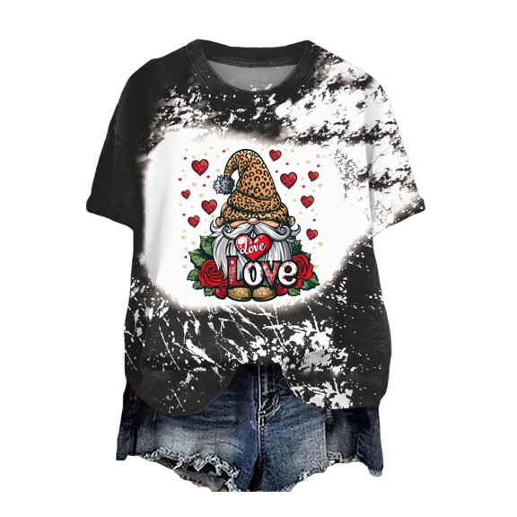 zaveiop Short Sleeve Shirts for Women Cute Garden Love Design for Women T-Shirt (Black, S)