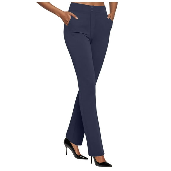 zaveiop Slacks for Women Casual Pants Dress Pants Women Business Casual High Waist Stretchy Trousers Pull On Women Blendingpants (Navy, L)