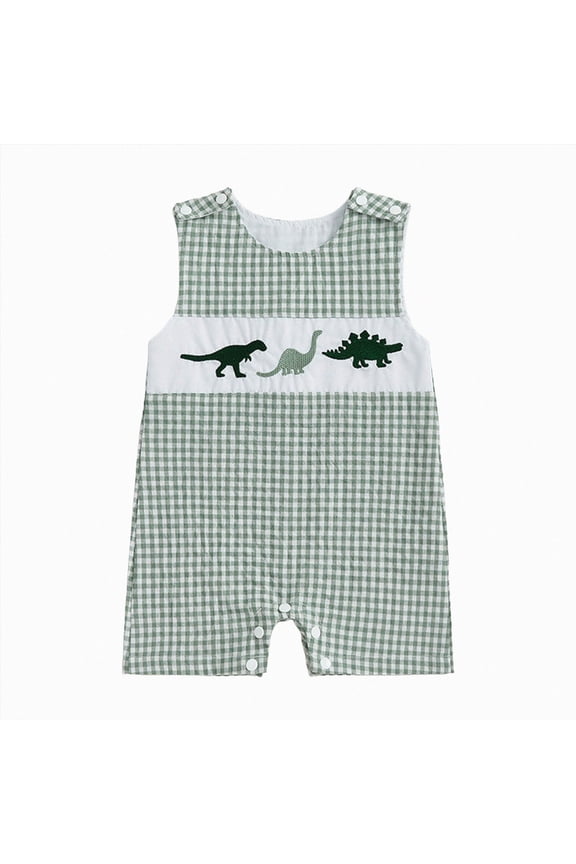 Summer Baby Clothes Newborn Boy Girl Smocked Bubble Romper Soccer Plaid Overall Infant Jumpsuit (Z03-Green, 12-18 Months)