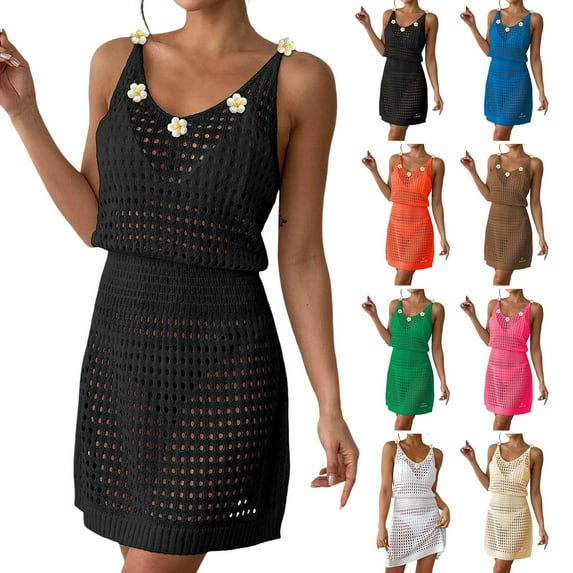 zaveiop Summer Crochet Hollow out Knit Beach Bathing Suit Swim Cover ups Cruise Outfits Vacation Dresses for Women 2026 (White, L)