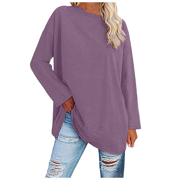 zaveiop Sweatshirts for Women Casual Long Sleeve Crewneck Shirts Tunic Tops (Z1-Purple, S)