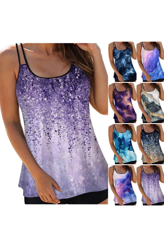 Swim Suits for Women 2025 Women's High Neck Tankini Tops Only Tummy Control Swimsuit Top Ruched Swim Top without Bottoms (Purple, M)