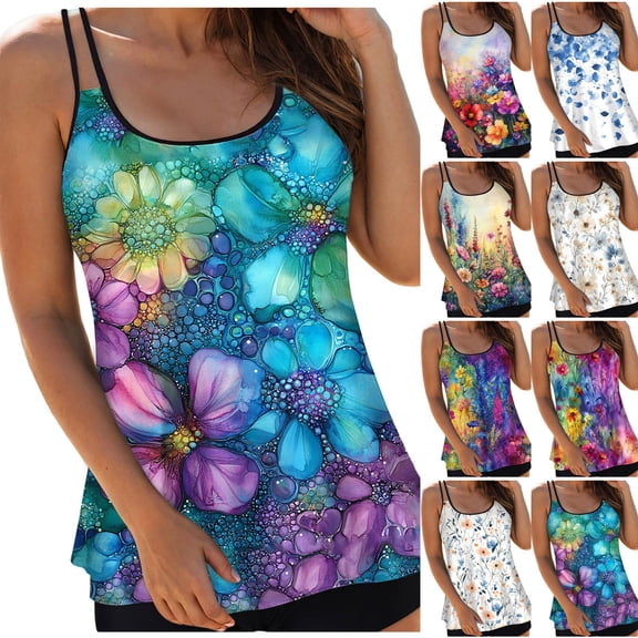 zaveiop Tankini Swimsuits for Bathing Suits 2 Piece Quick-Dry Swimwear Casual Swim Tanks with Boyshorts (Light Purple, XL)