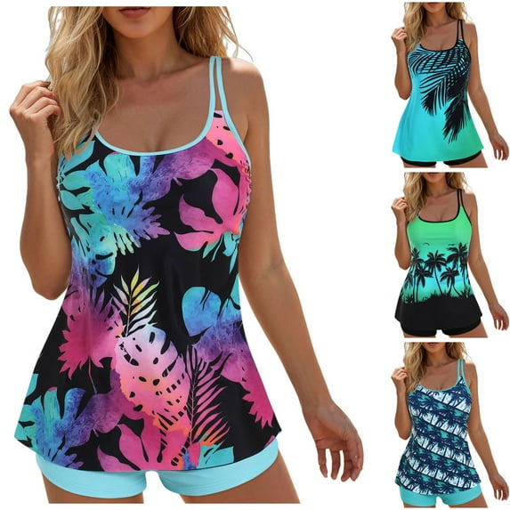 zaveiop Tankinis Swim Suits for Women Two Piece 2025 Womens Bathing Suits Holiday Beachwear Women with Boyshorts (Blue, 5XL)