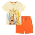 thumbnail image 1 of zaveiop Toddler Boy Clothes Cartoon Animals Cars Cotton Summer Short Sleeve T-Shirt and Shorts Kids Outfit Set 2-7 Year (Light Yellow, 4-5 Years), 1 of 9