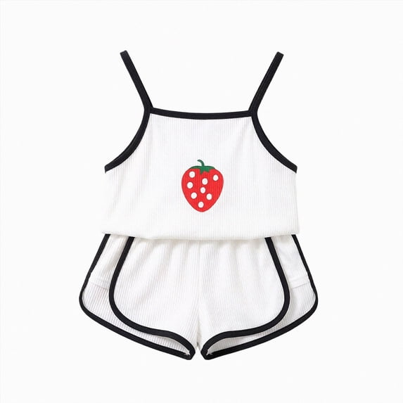 zaveiop Toddler Girl Clothes Summer 2 Piece Outfit Strawberry Camisole Top + Short Girl Summer Clothing Set (Z03-White, 3-4 Years)