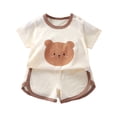 thumbnail image 1 of zaveiop Toddler & Little Girls Pajamas Cute Bears/Dinosaur Animals Tee & Shorts PJ Spring Set Kid Size 3 Months- 8 Years (Khaki, 18-24 Months), 1 of 3