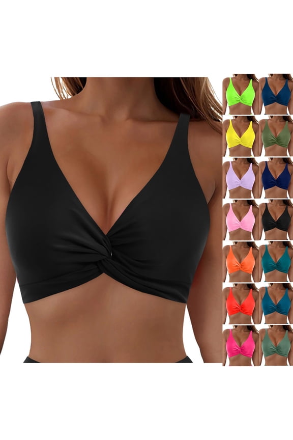 Twist Front Bikini Tops for Women - Padded V Neck Criss Cross Back Triangle Sexy Swim Bathing Suit (Green, XXL)