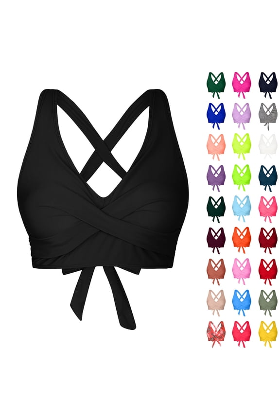 Twist Front Crisscross Back Bikini Top V Neck Self Tie Padded Swimsuit Bathing Suit Tops Only for Women (purple, L)