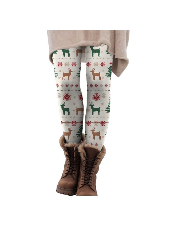 Ugly Christmas Yoga Pants Christmas Leggings for Women Funny Santa Snowflake Print Costume Holiday Tights High Waist Workout Leggings (Z2-Beige, M)