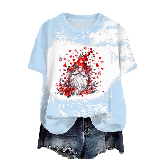 zaveiop Valentine's Day Tbopshirt Summer Short Sleeve Graphic Tees Plus Size Womens Tops Fashion T Shirt Printed Round Neck Short Sleeve (Z1-Light Blue, S)