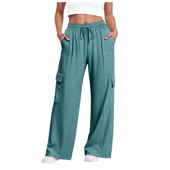 zaveiop Wide Leg Cargo Sweatpants for Women Baggy Drawstring High Waisted Jogger Loose Comfy Athletic Pants with Pockets (Z1-Mint Green, M)