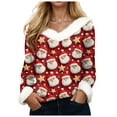 thumbnail image 1 of zaveiop Woman Christmas Sweater Faux Fur Trim V Neck Sweatshirts Xmas Christmas Snowman Print Women's Shirts Winter Warm Plus Size Pullover Tops Shirts (Z2-Watermelon Red, M), 1 of 8