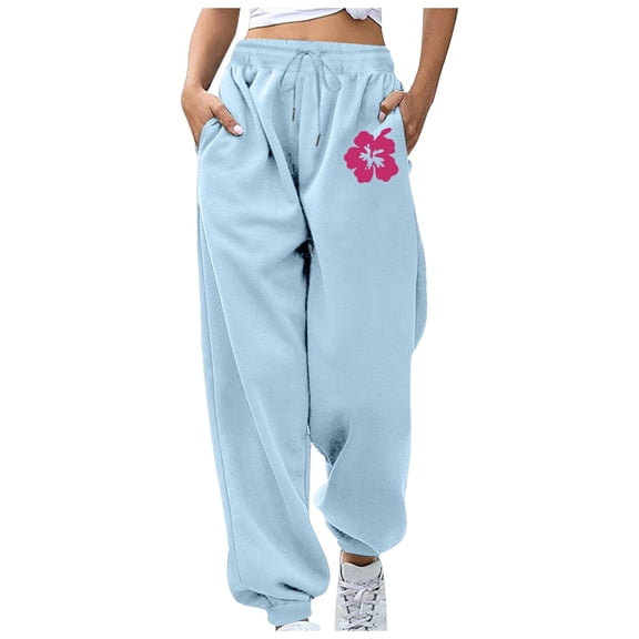 zaveiop Women Baggy Sweatpants with Pockets Lounge Womens Pajama Pants Female Trouser (Z4-Blue, L)