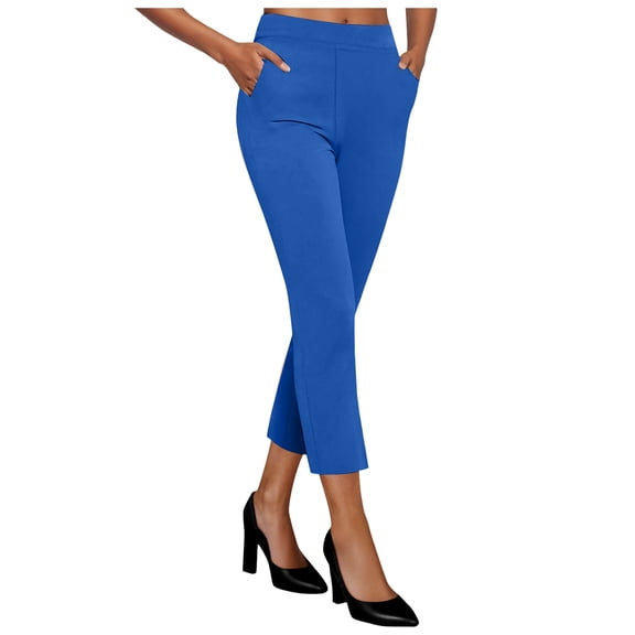 zaveiop Women Bootcut Yoga Tall Dress Cropped Pants Flare Long Trousers Work Stretchy Business Casual Slacks Pockets (Z2-Blue, S)