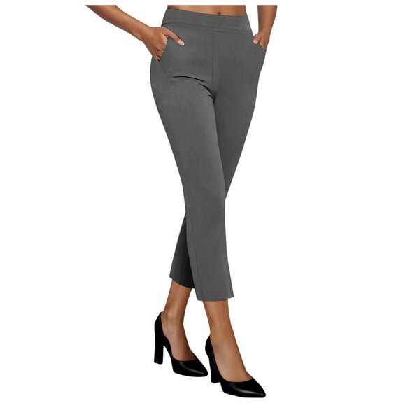 zaveiop Women Bootcut Yoga Tall Dress Cropped Pants Flare Long Trousers Work Stretchy Business Casual Slacks Pockets (Z2-Dark Gray, L)