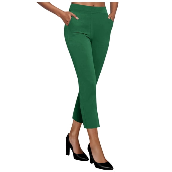 zaveiop Women Bootcut Yoga Tall Dress Cropped Pants Flare Long Trousers Work Stretchy Business Casual Slacks Pockets (Z2-Green, L)