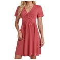 thumbnail image 1 of zaveiop Women Casual Summer Dress 2025 Beach Vacation Floral Sundress Short Sleeve Wrap V-Neck Modest Dresses (Red, Z3-Red), 1 of 9