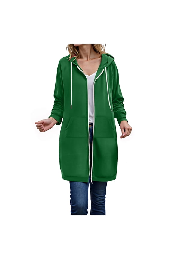 Women Casual Zip up Polyester Hoodies, Long Hoodie Jackets Long Sleeve Sweater Dress with Side Pockets (Z1-Green, 3XL)