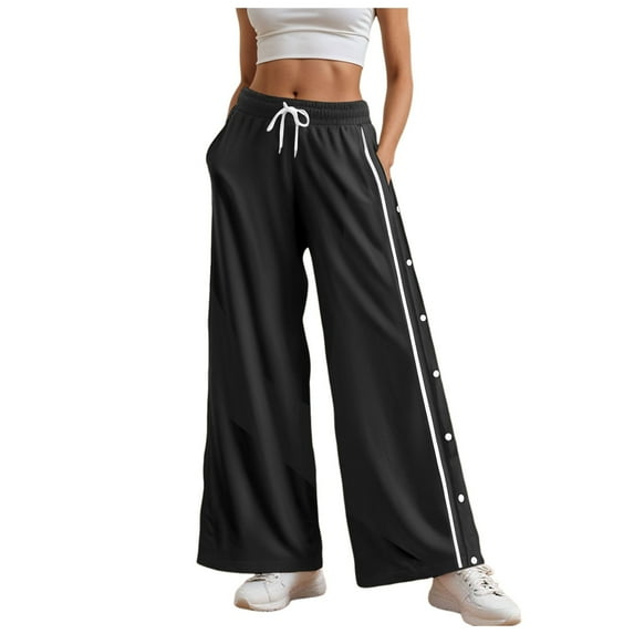zaveiop Women's Tear Away Pants Side Split Snap Open Bottom Sweatpants Leg Breakaway Trousers Joggers Athletic Workout Pants (Black, S)