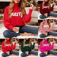 thumbnail image 1 of zaveiop Women Merry Sweaters Turtleneck Long Sleeve Letter Embroidery Loose Knitted Pullover Merry Christmas Sweater (Pink, M), 1 of 9