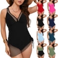 thumbnail image 1 of zaveiop Women One Piece Swimsuit Tummy Control Swim Dress Bathing Suit Mesh Sheer Slimming Sarong Wrap Sexy Swimswear (Black, L), 1 of 9