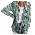thumbnail image 1 of zaveiop Women Plaid Hooded Shirt Drawstring Flannel Sweatshirt Hoodie Jacket Casual Button Down Blouse Tops with Pocket (Z1-Green, S), 1 of 2