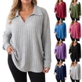 thumbnail image 1 of zaveiop Women Plus Size Casual Knit Sweater Lapel V Neck Solid Color Tops Lightweight Long Sleeve Blouses (Dark Blue, 4XL), 1 of 8